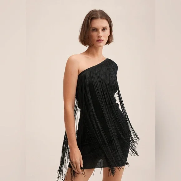 Mango Asymmetrical Fringe Dress - Size M - Picture 1 of 9